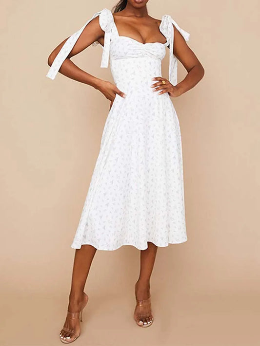 Floral Print Knot Straps Boho Dress