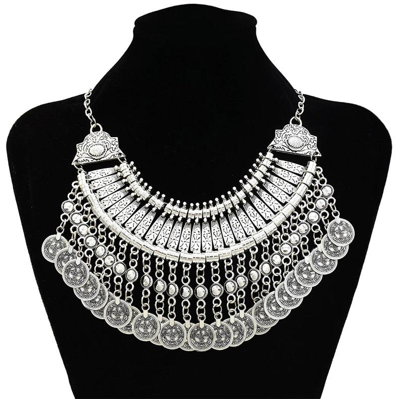 Bohemian Silver Fringe Statement Necklace Necklaces - The Burner Shop