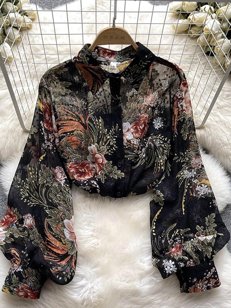 Boho Chiffon Floral Blouse Tops - The Burner Shop
