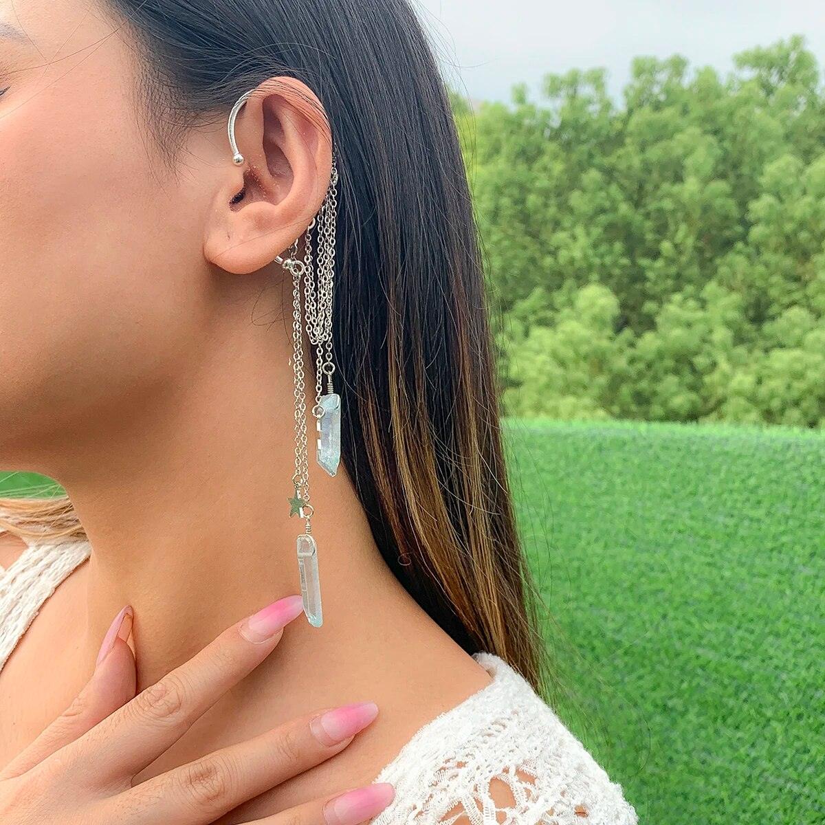 Boho Crystal Tassel Ear Cuff Ear Cuff - The Burner Shop