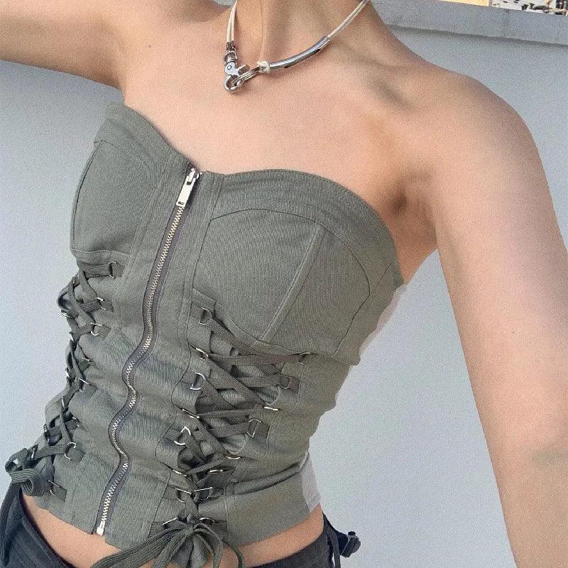Chic Bandage Zip Up Tank Top Tops - The Burner Shop