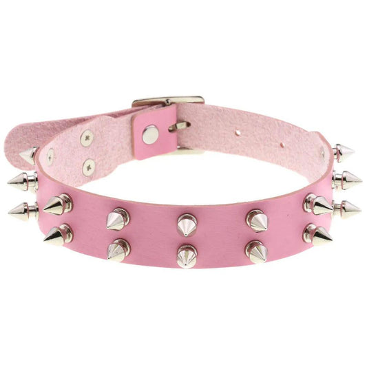 Gothic Leather Chokers - Pink Set Choker - The Burner Shop