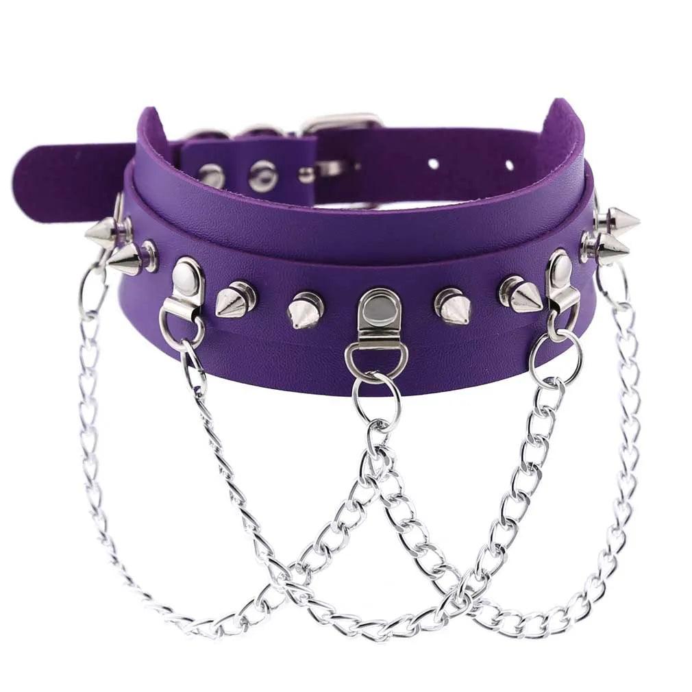 Gothic Leather Chokers - Purple Set Choker - The Burner Shop