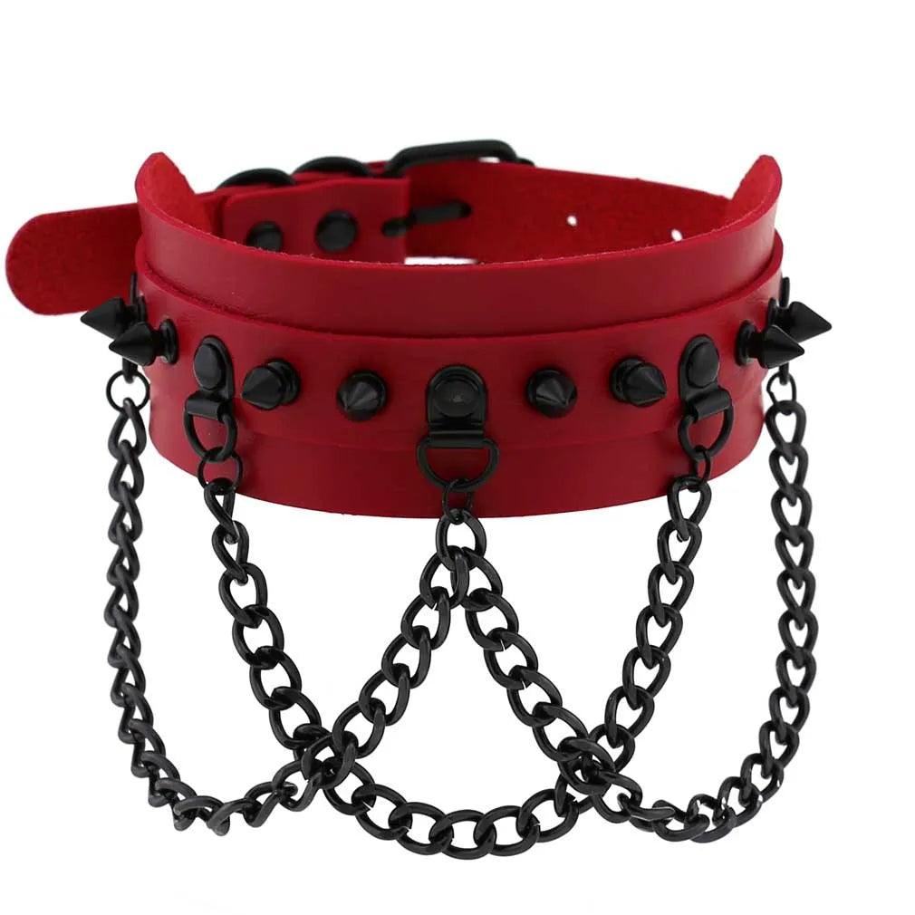 Gothic Leather Chokers - Red Set Choker - The Burner Shop