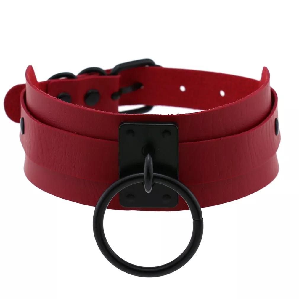 Gothic Leather Chokers - Red Set Choker - The Burner Shop