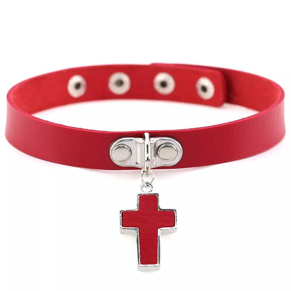 Gothic Leather Chokers - Red Set Choker - The Burner Shop