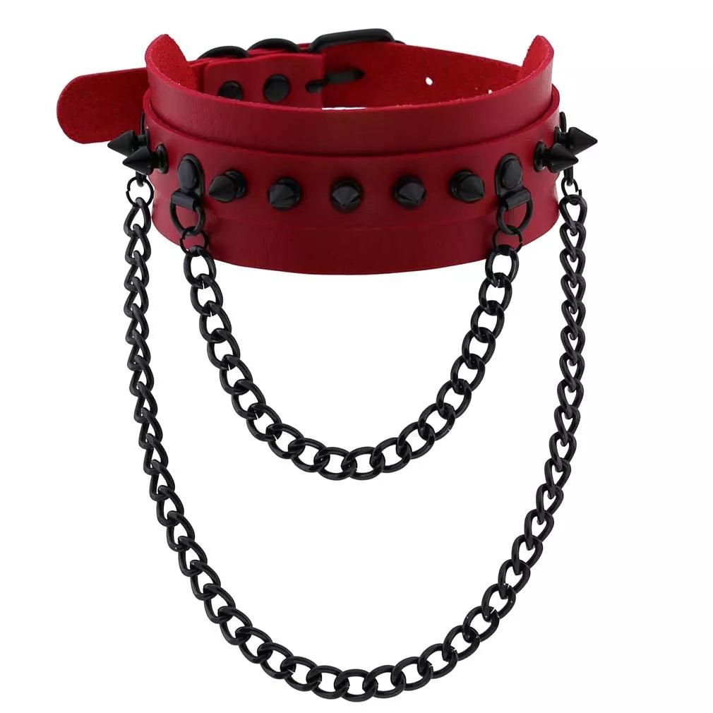 Gothic Leather Chokers - Red Set Choker - The Burner Shop