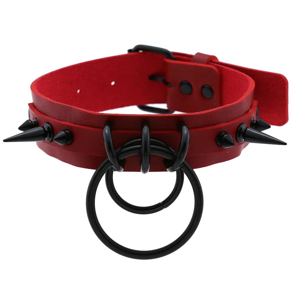 Gothic Leather Chokers - Red Set Choker - The Burner Shop
