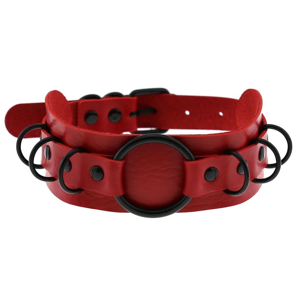 Gothic Leather Chokers - Red Set Choker - The Burner Shop