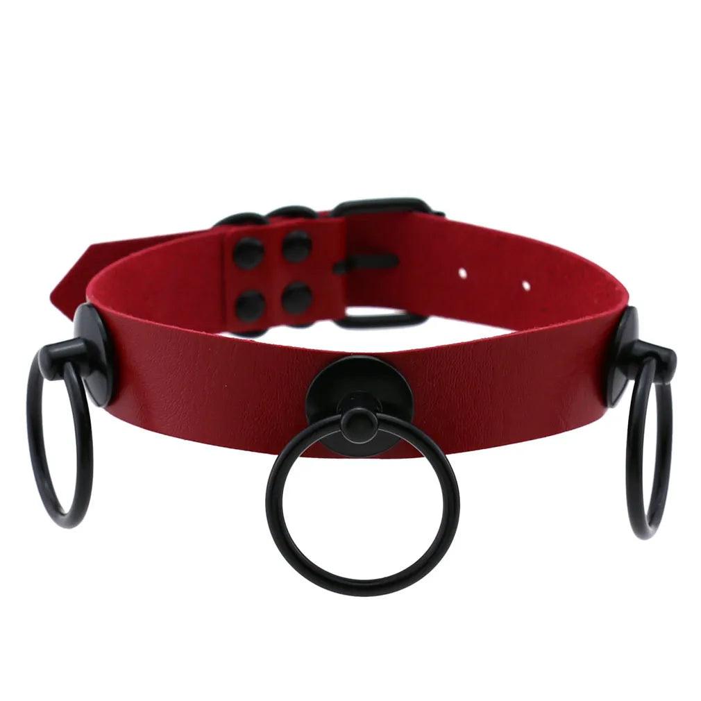 Gothic Leather Chokers - Red Set Choker - The Burner Shop