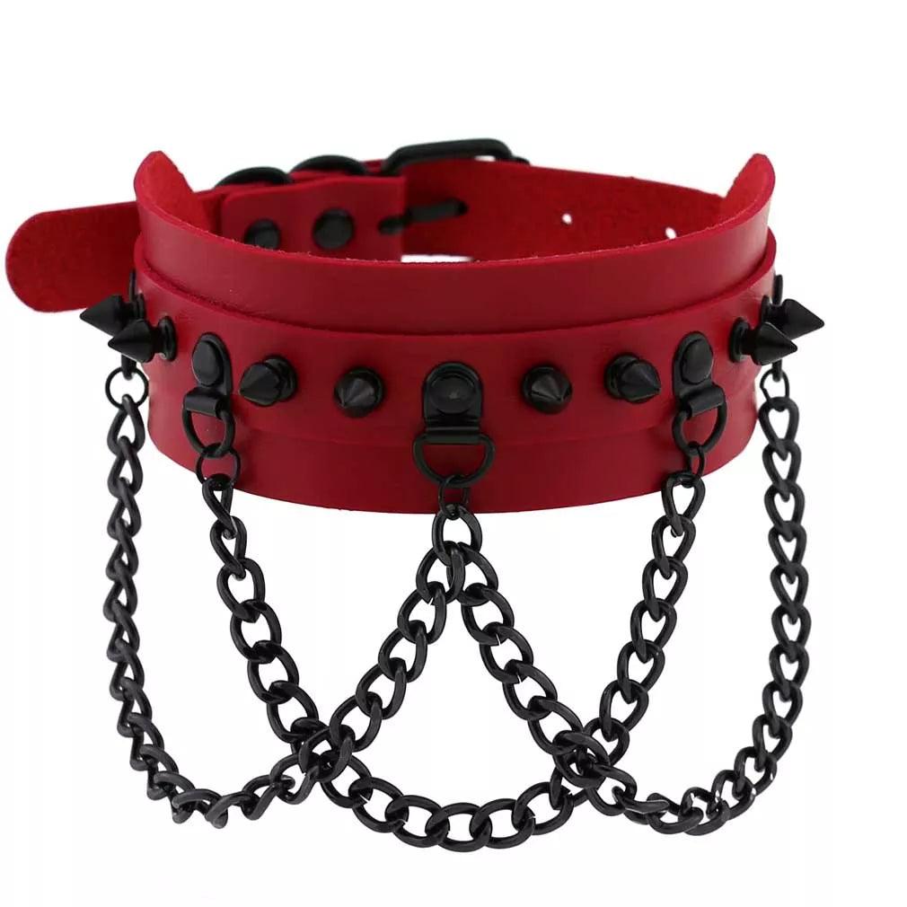 Gothic Leather Chokers - Red Set Choker - The Burner Shop