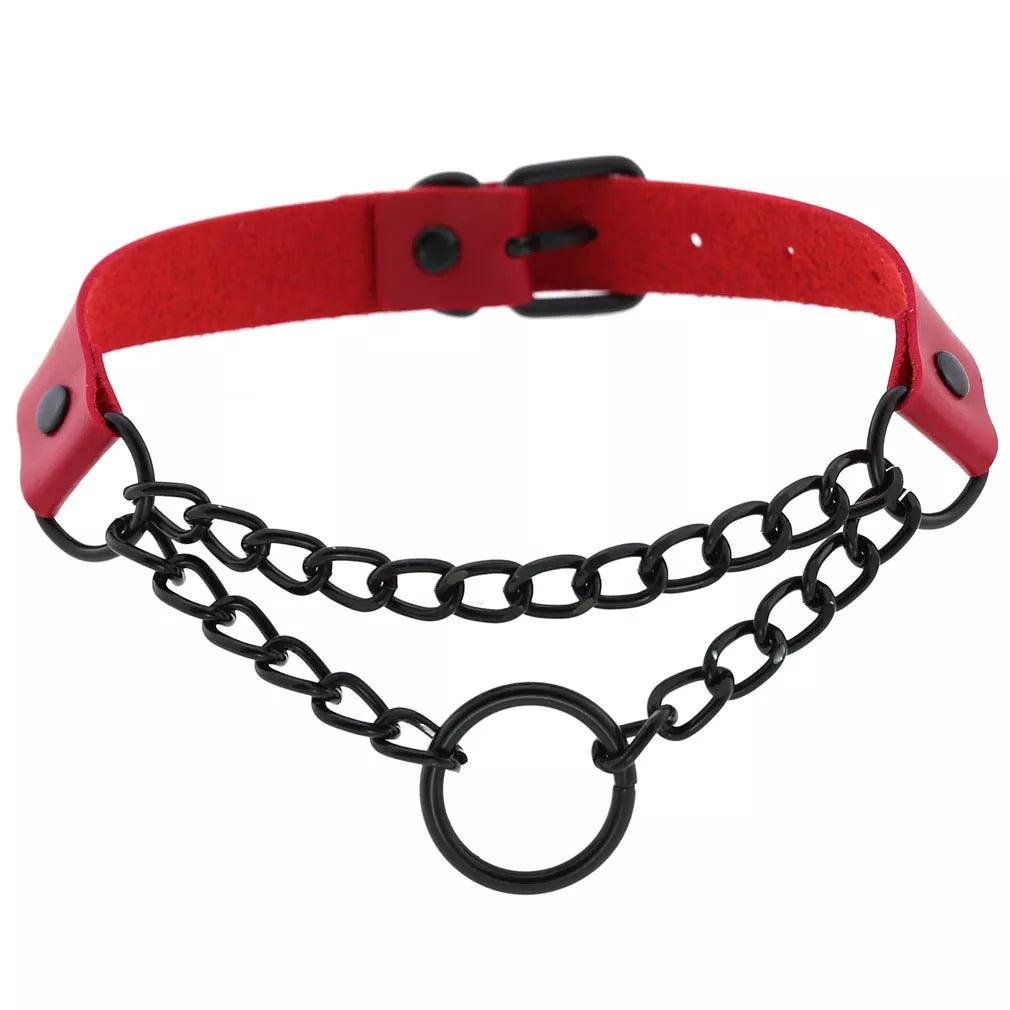 Gothic Leather Chokers - Red Set Choker - The Burner Shop