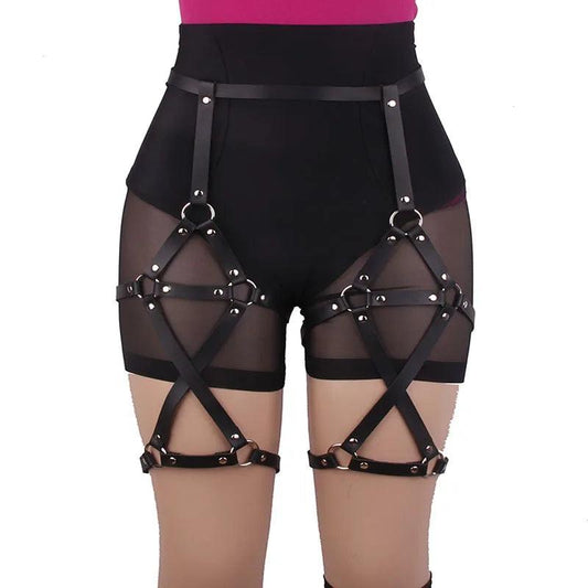 Gothic Leather Garter Harness Body Harness - The Burner Shop
