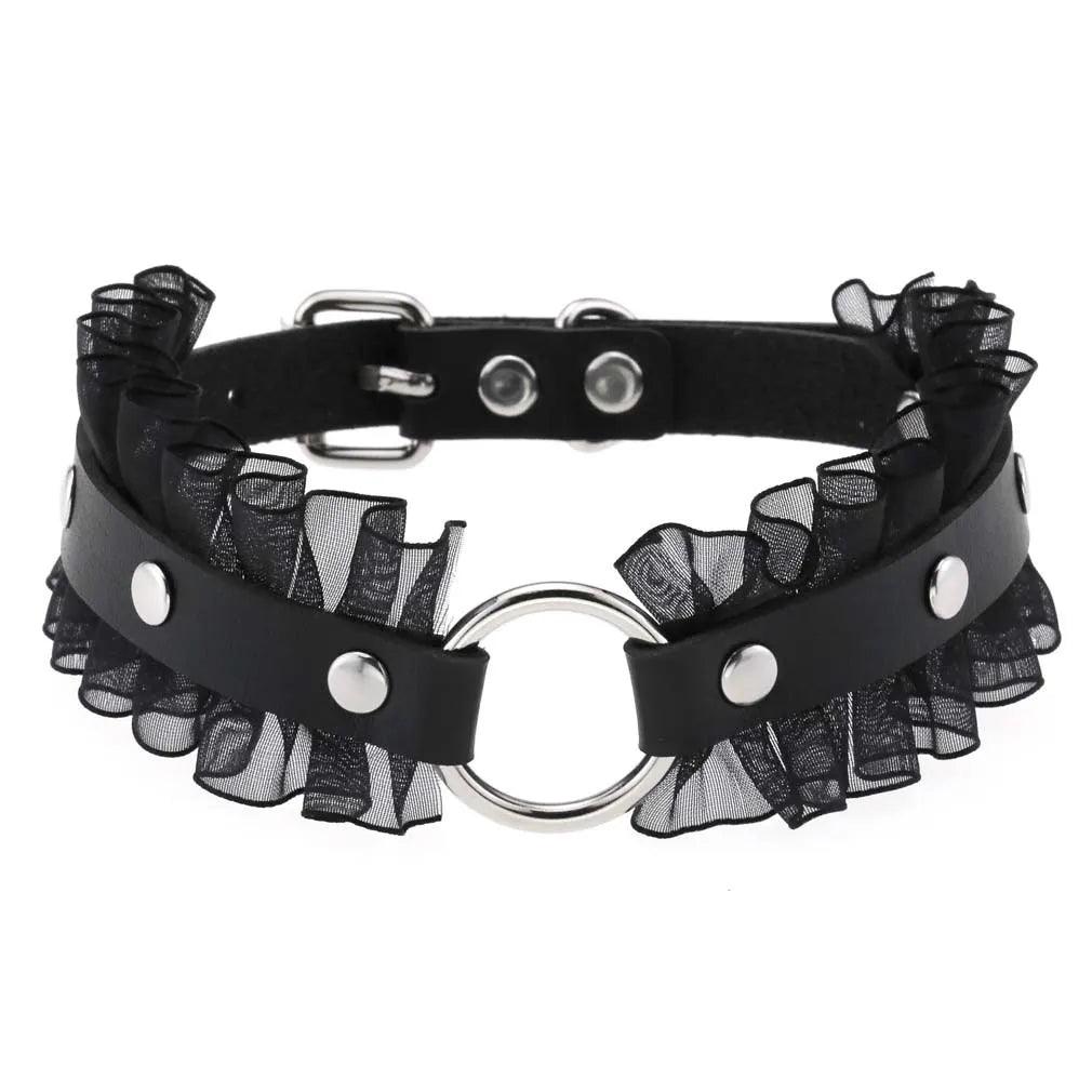 Gothic Leather Ruffled Chokers Choker - The Burner Shop