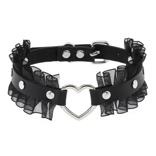 Gothic Leather Ruffled Chokers Choker - The Burner Shop