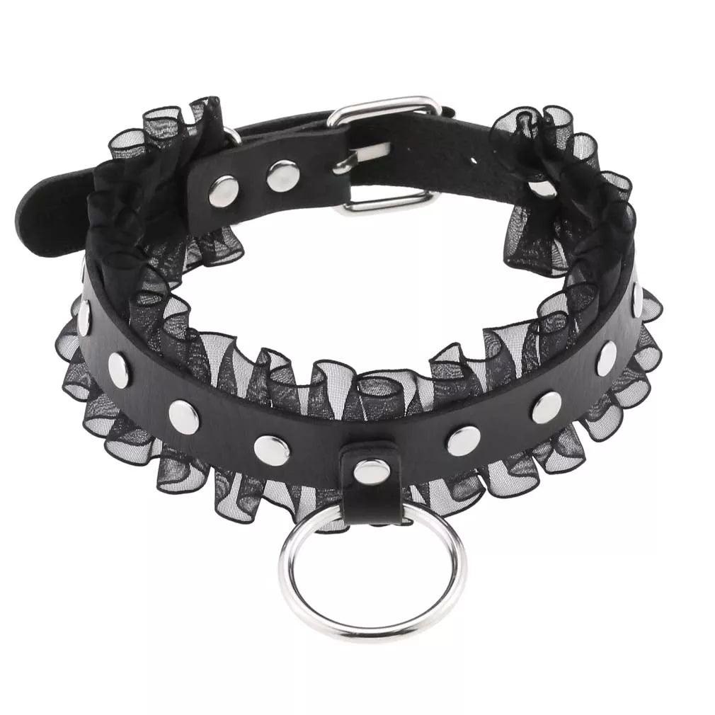 Gothic Leather Ruffled Chokers Choker - The Burner Shop