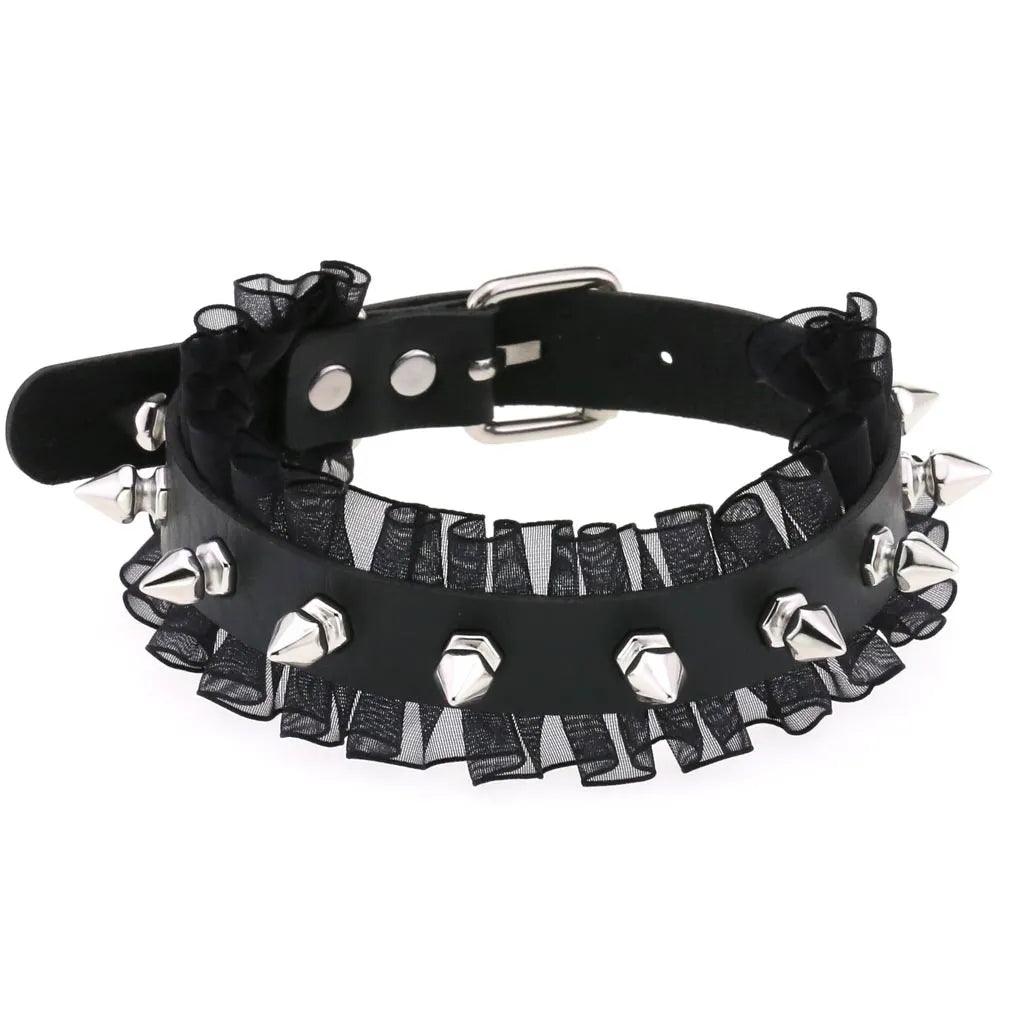 Gothic Leather Ruffled Chokers Choker - The Burner Shop
