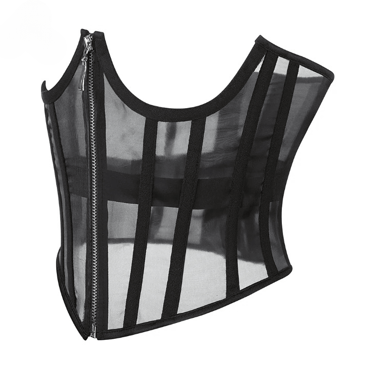 Gothic Mesh Zip up Corset Top Corsets - The Burner Shop