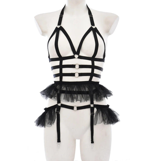 Gothic Spandex Ruffled Body Harness Body Harness - The Burner Shop