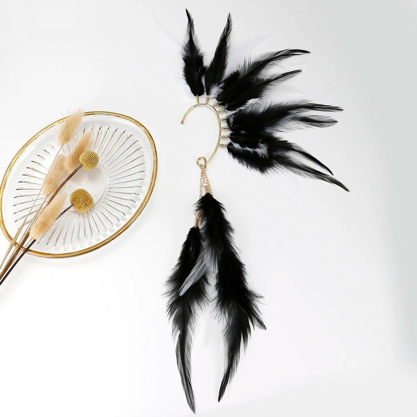 Handmade Feather Ear Cuff with Tassels Ear Cuff - The Burner Shop