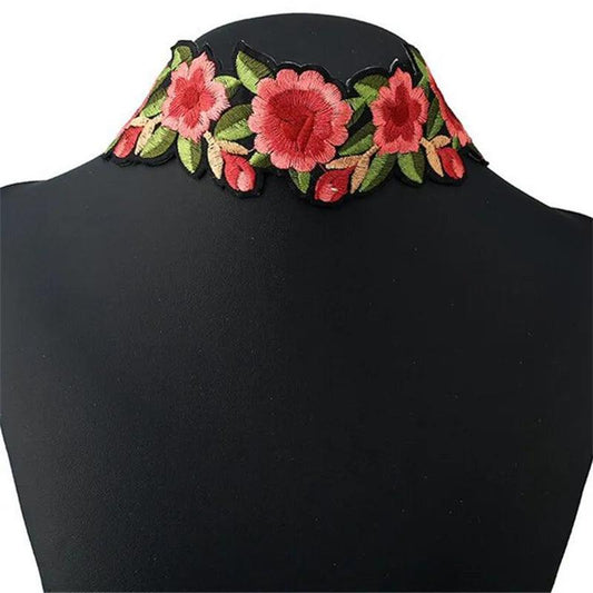 Rose Flower Embroidery Choker Choker - The Burner Shop