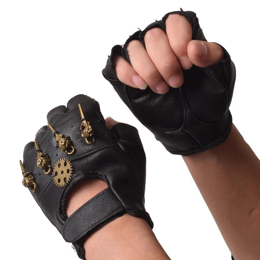 Steampunk Faux Leather Gear Gloves Gloves - The Burner Shop