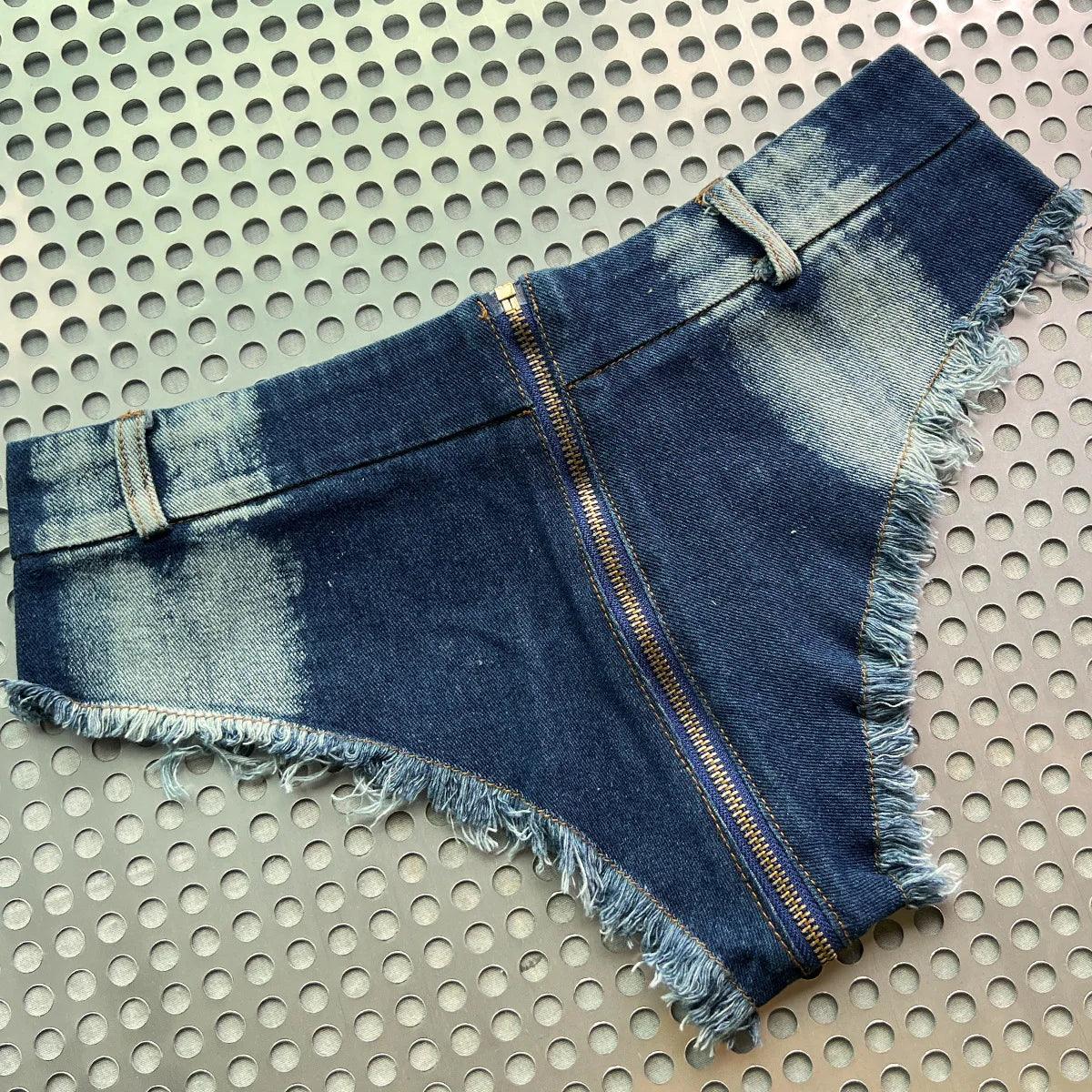 Super Low Waisted Denim Short Shorts - The Burner Shop