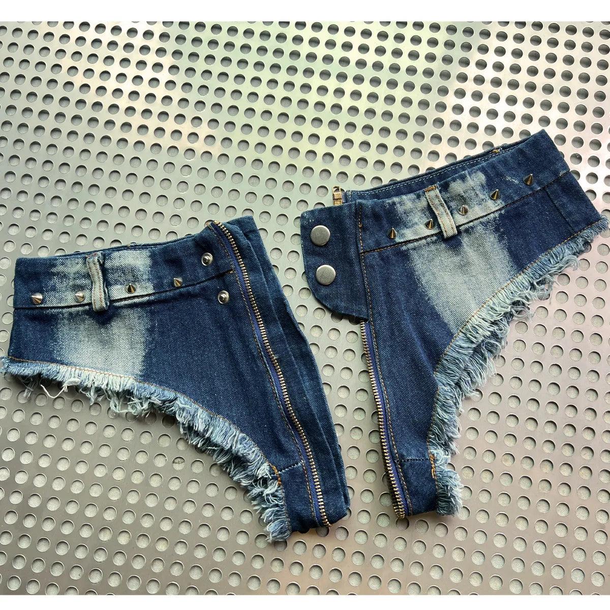 Super Low Waisted Denim Short Shorts - The Burner Shop