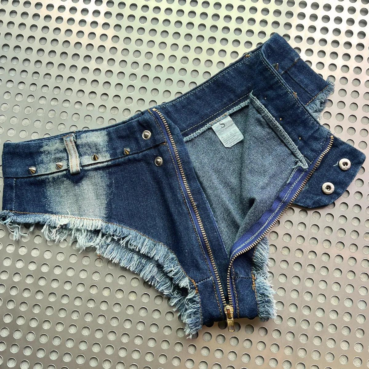 Super Low Waisted Denim Short Shorts - The Burner Shop