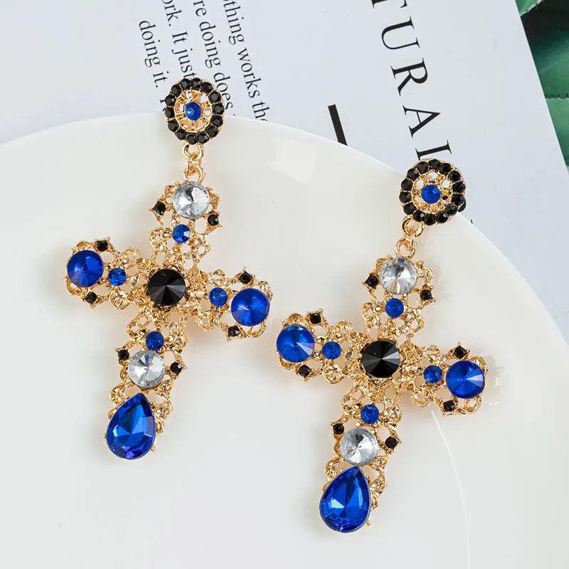 Vintage Crystal Cross Drop Earrings Earrings - The Burner Shop
