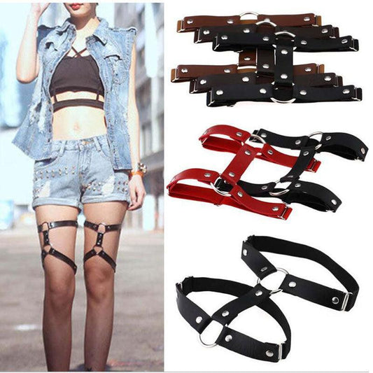 Adjustable Leather Leg Harness Garter Belt Garters - The Burner Shop