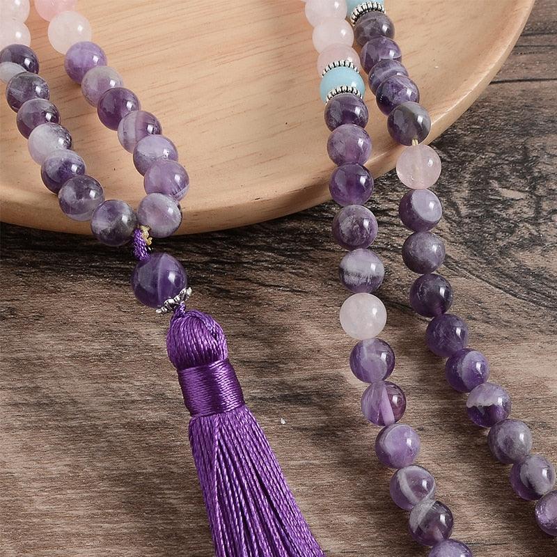 Amethyst Rose Quartz Beaded Necklace & Bracelet Necklaces - The Burner Shop