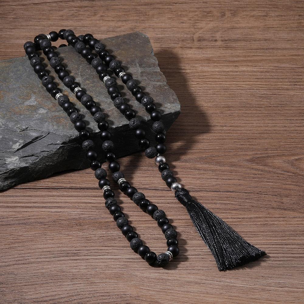 Black & Silver Beaded Necklace Necklaces - The Burner Shop