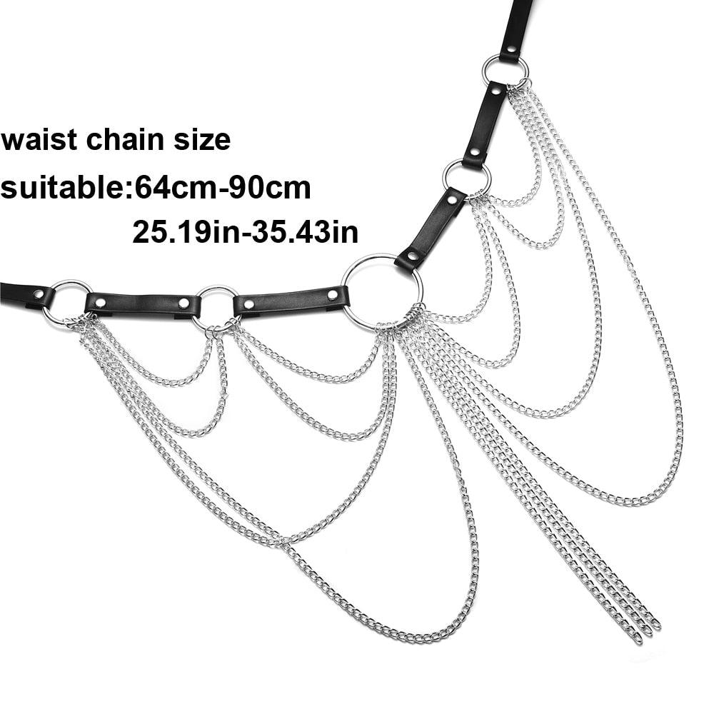Black Leather Goth Chain Belt Harness Belts - The Burner Shop