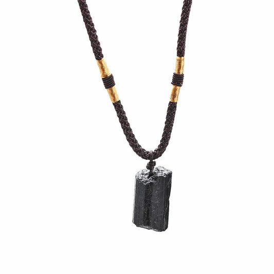 Black Tourmaline Healing Stone Pendant Necklace Necklaces - The Burner Shop