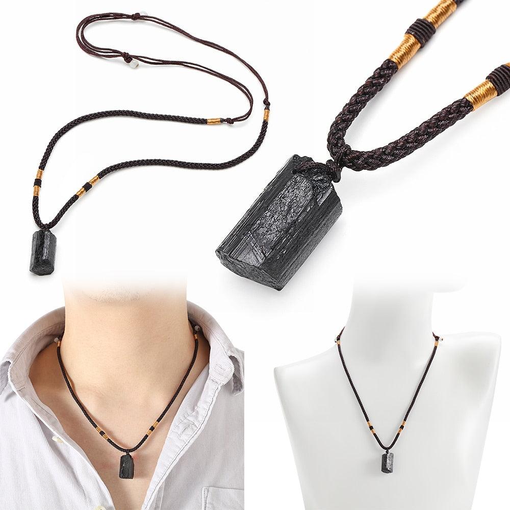 Black Tourmaline Healing Stone Pendant Necklace Necklaces - The Burner Shop