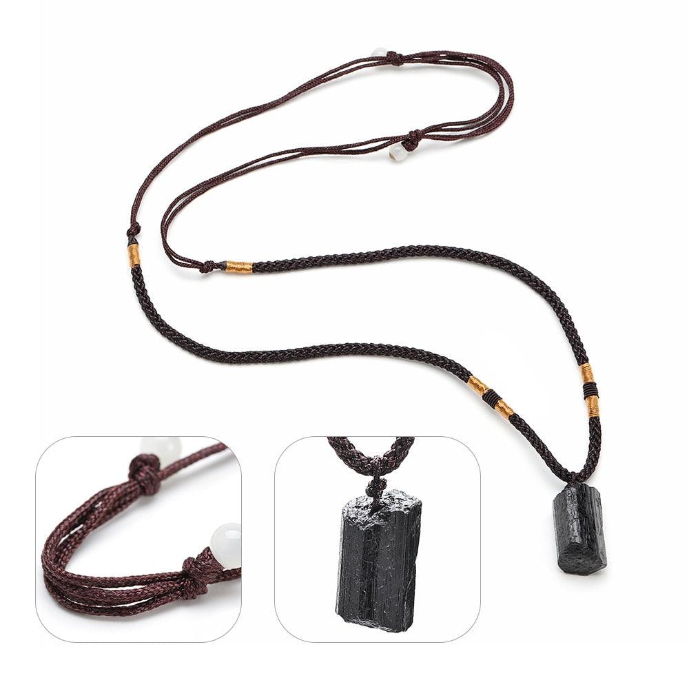 Black Tourmaline Healing Stone Pendant Necklace Necklaces - The Burner Shop
