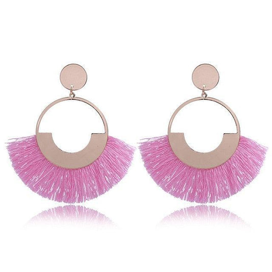 Bohemian Ethnic Handmade Circle Fan Shaped Long Tassel Drop Earrings Earrings - The Burner Shop