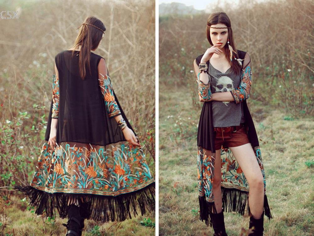 Bohemian Flower Embroidery Chiffon Cardigan Cardigans - The Burner Shop