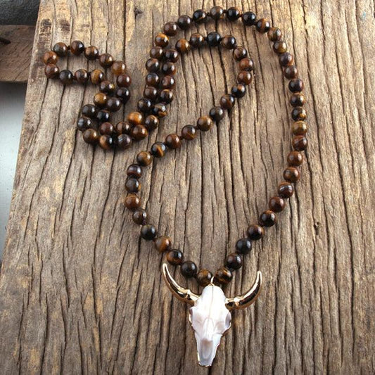 Bohemian Knotted Stone Horn Pendant Necklace Necklaces - The Burner Shop
