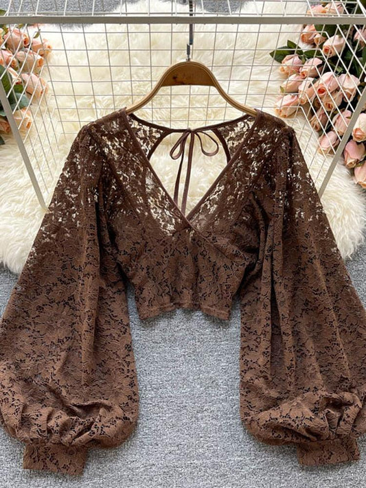 Bohemian V-Neck Lace Blouse Tops - The Burner Shop