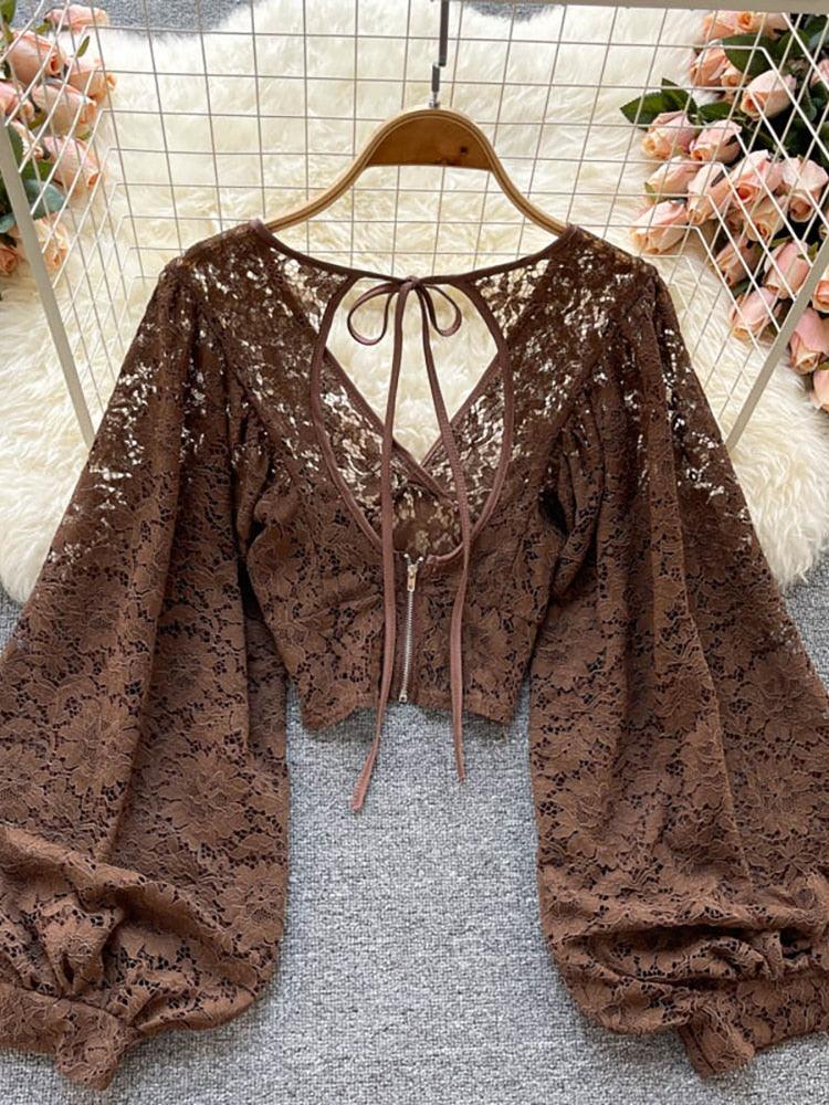 Bohemian V-Neck Lace Blouse Tops - The Burner Shop