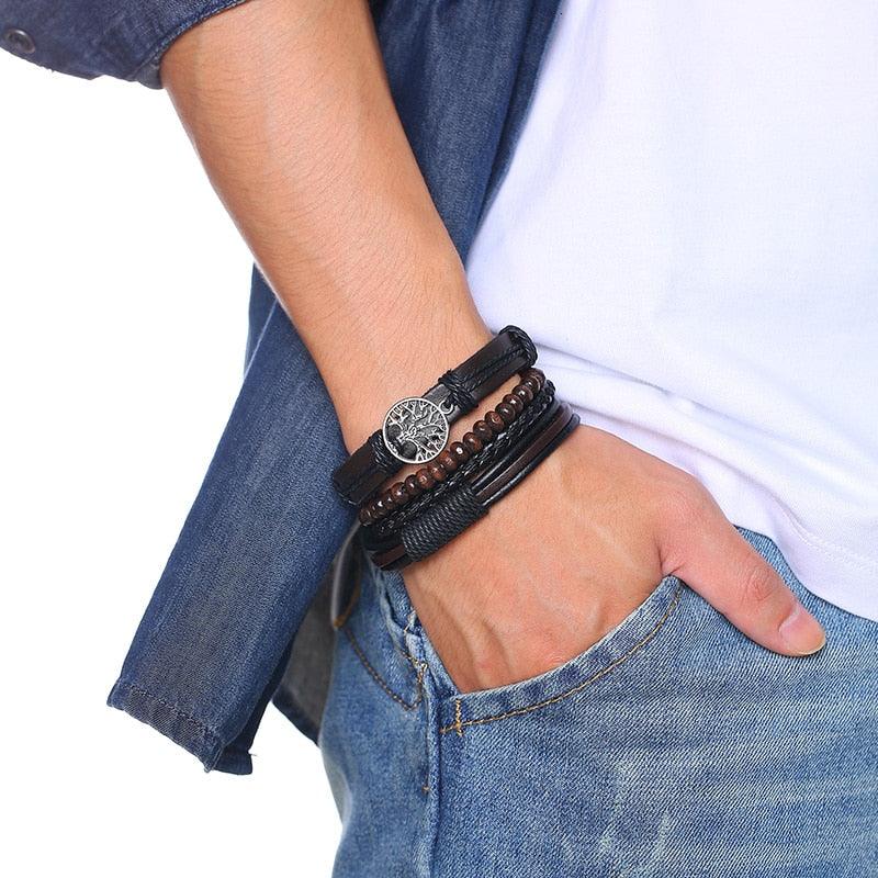 Boho Braided Wrap Leather Wristbands Set Bracelets - The Burner Shop