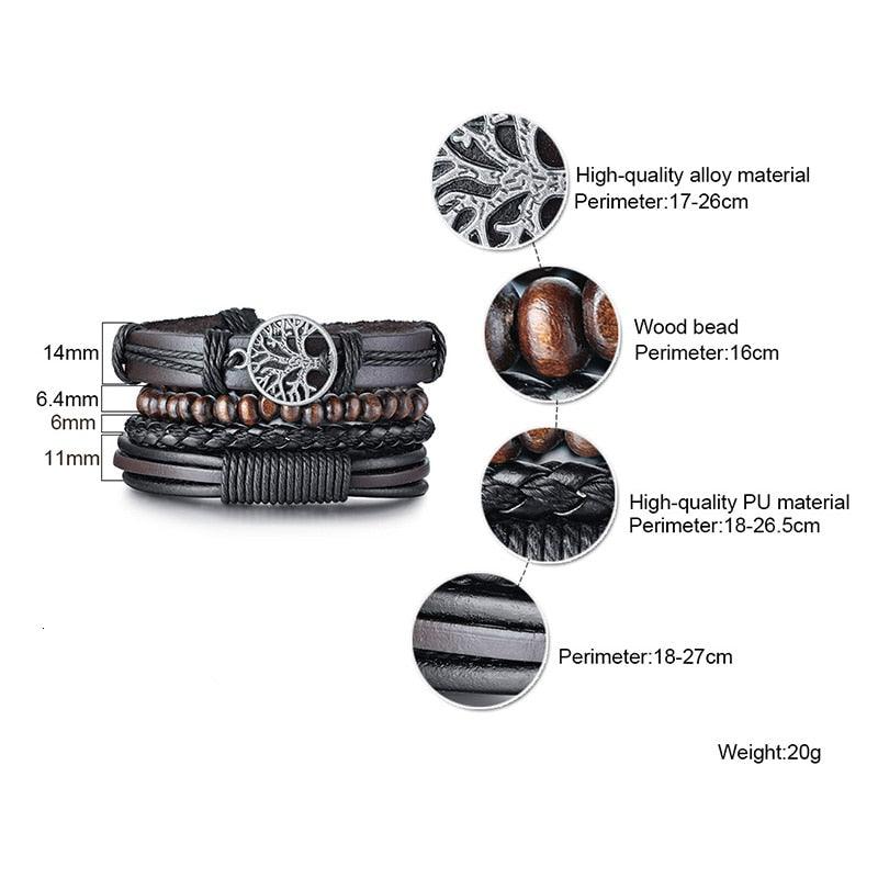 Boho Braided Wrap Leather Wristbands Set Bracelets - The Burner Shop