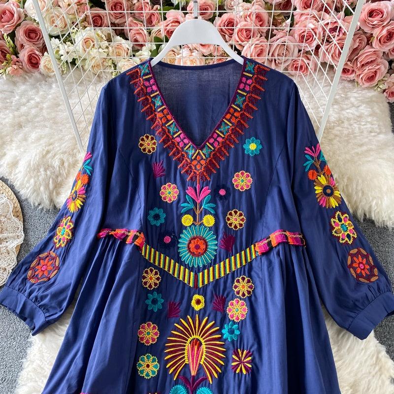 Boho Chic Floral Embroidery Dress Dresses - The Burner Shop
