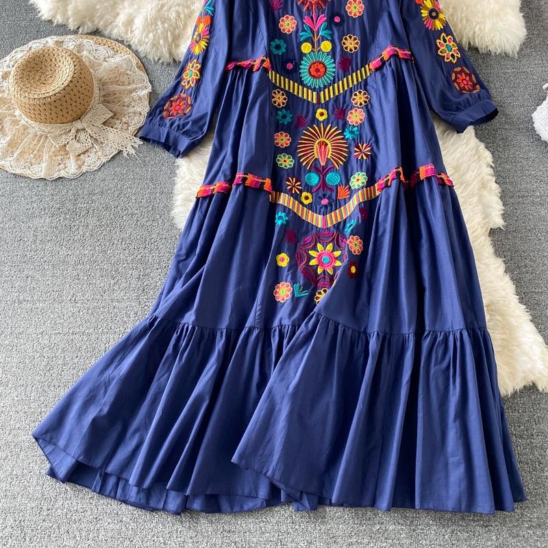 Boho Chic Floral Embroidery Dress Dresses - The Burner Shop