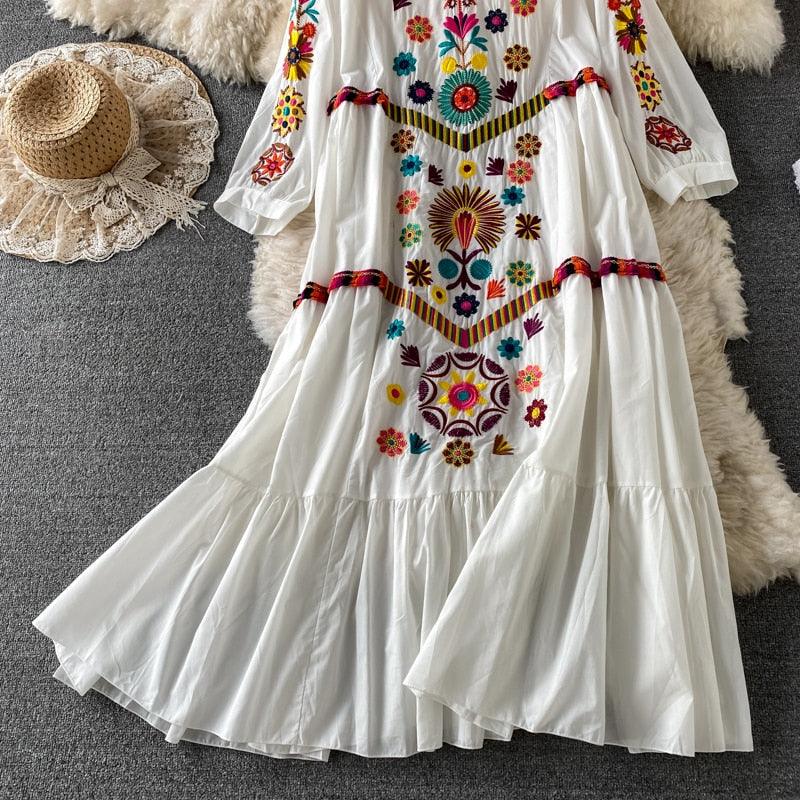 Boho Chic Floral Embroidery Dress Dresses - The Burner Shop