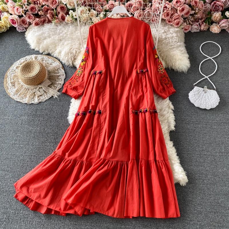 Boho Chic Floral Embroidery Dress Dresses - The Burner Shop