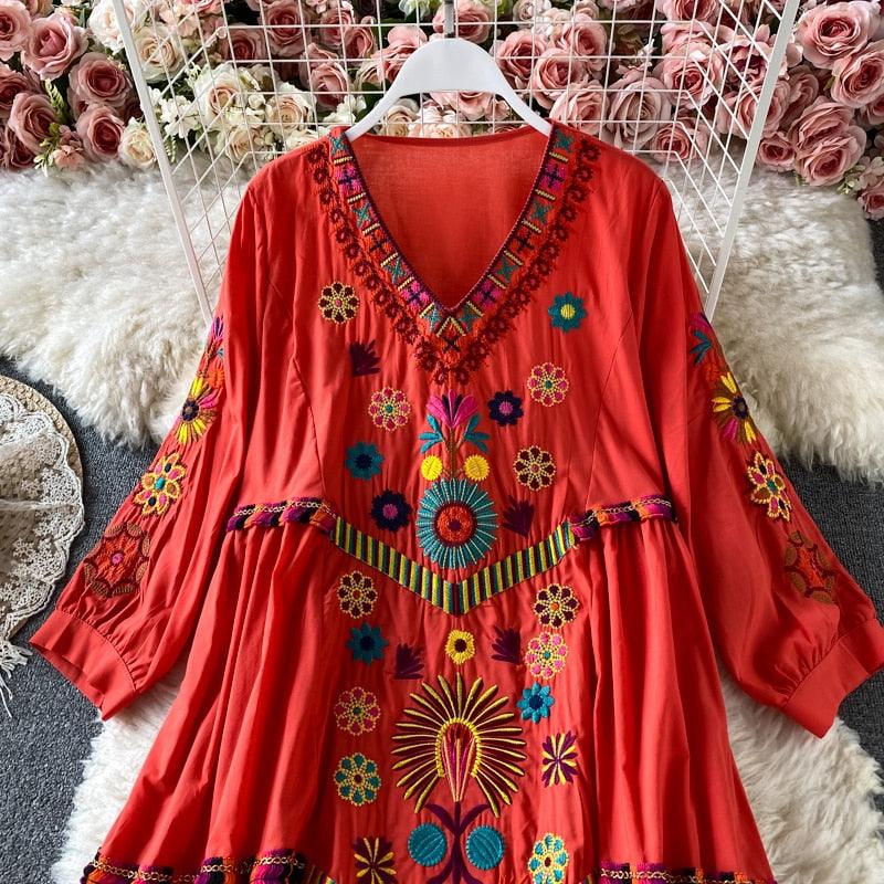Boho Chic Floral Embroidery Dress Dresses - The Burner Shop