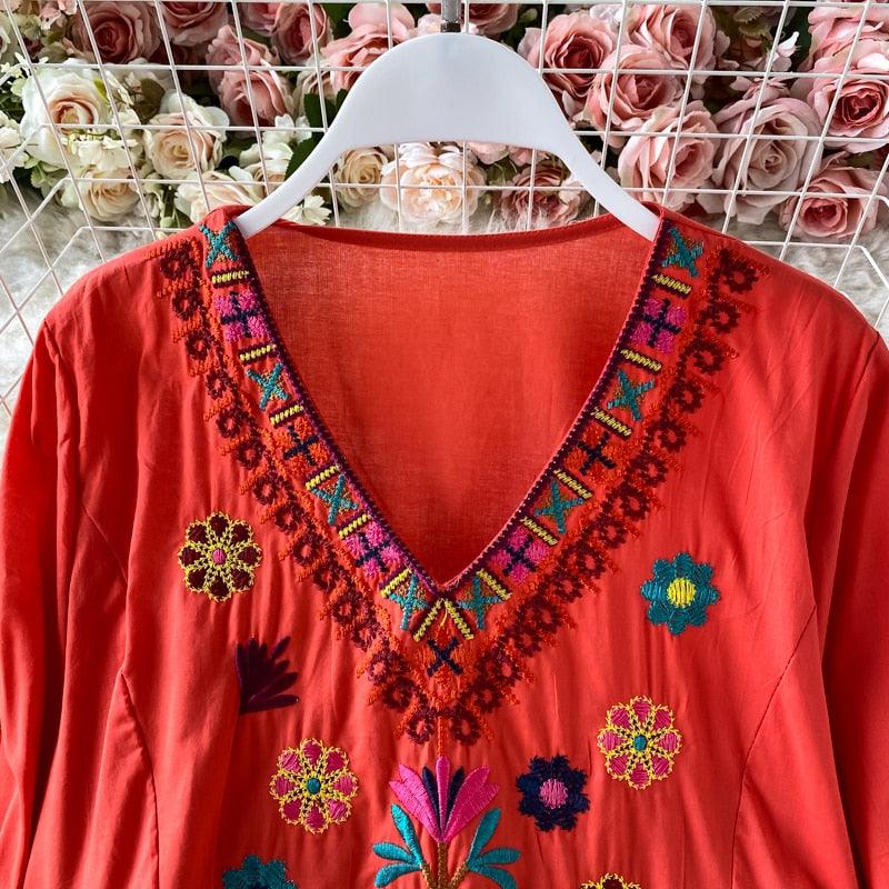 Boho Chic Floral Embroidery Dress Dresses - The Burner Shop